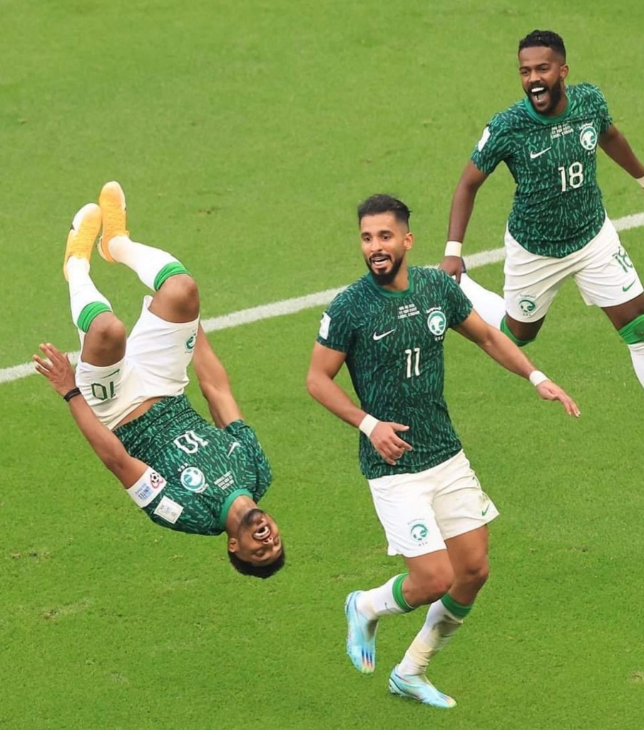 Saudi Arabia celebrate coming back from behind against Argentina in the World Cup
Al Dawsari front flip
