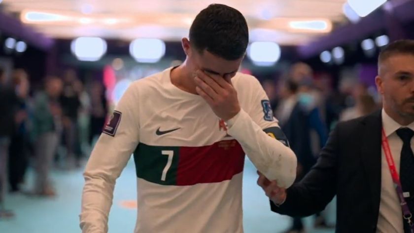 Ronaldo walks in the tunnel, in tears after Portugal's World Cup exit to Morocco